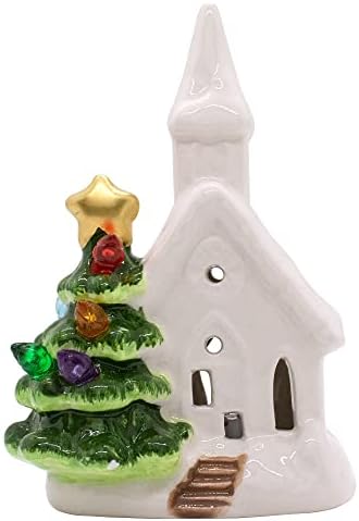יבואני מתנות בכפר מנצנצים כנסיית קרמיקה עם עץ חג המולד | נדלק באמצעות מתג הפעלה/כיבוי | בית לחופשה ומשרד עיצוב